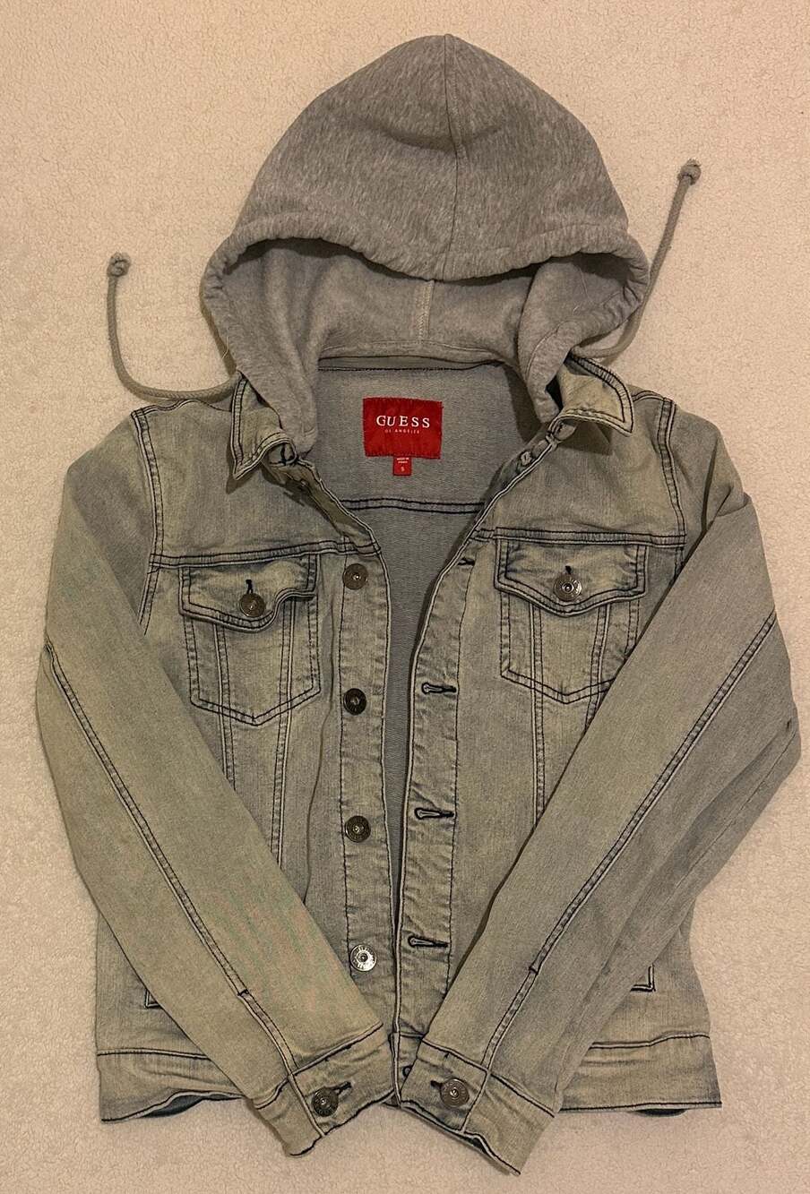 Guess Los Angeles Light Wash Hooded Denim Jacket Size S